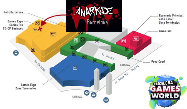 Location of our Anarkade stand at Barcelona Games World '17. P2, A146: in the Catalan Arts booth